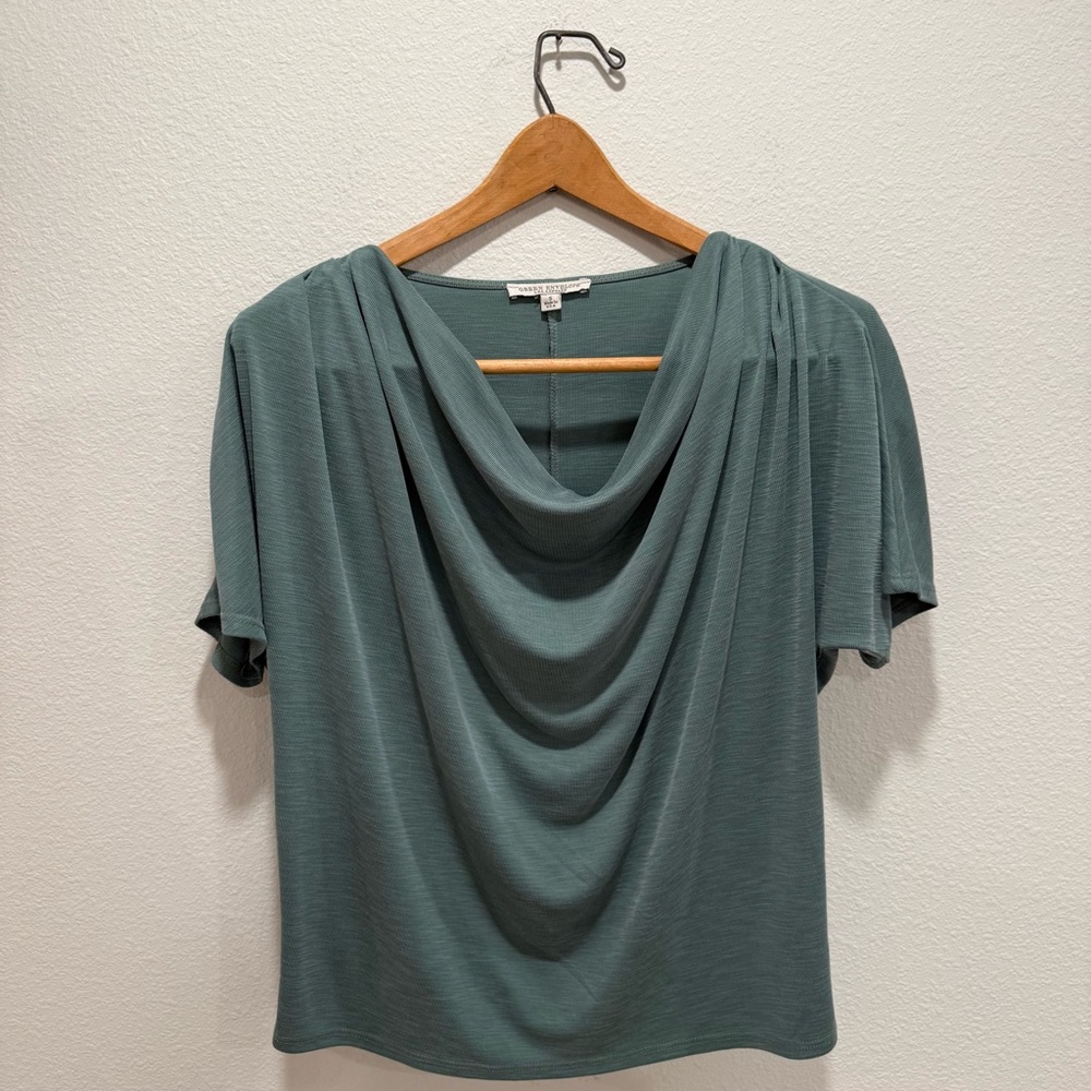 Green Envelope Soft Teal Green Draped Neck T-Shirt Blouse Size S